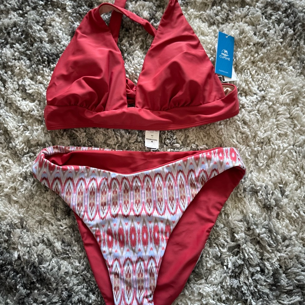 Cupshe coral pink and Patterned Bikini Set